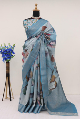 MITMAN CREATION Digital Print Bollywood Art Silk Saree(Blue)