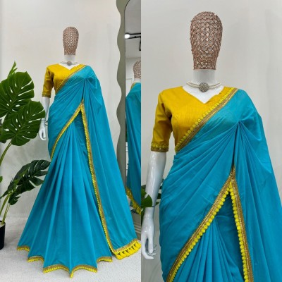 Prutha Fashion Embroidered Handloom Georgette Saree(Light Blue, Yellow)