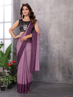 Divastri Striped Bollywood Silk Blend Saree(Purple)