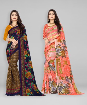 kashvi sarees Printed Daily Wear Georgette Saree(Pack of 2, Blue, Pink)