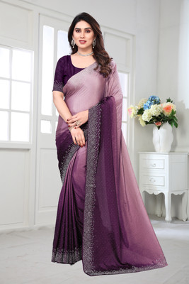 MAHADEV Solid/Plain, Self Design Handloom Handloom Satin Saree(Pink, Purple)