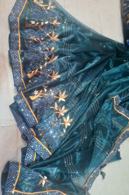 Kalaawati vastralay Animal Print Bollywood Net Saree(Brown, Maroon, Magenta, Dark Green, Purple, Yellow)