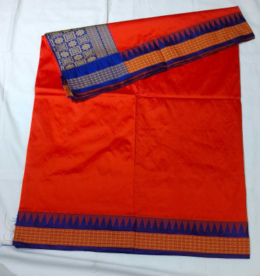 LYANNA Solid/Plain, Temple Border Sambalpuri Handloom Dupion Silk Saree(Red)