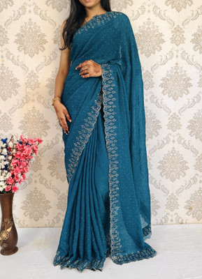 SILKSHOW Embellished Bollywood Silk Blend Saree(Blue)