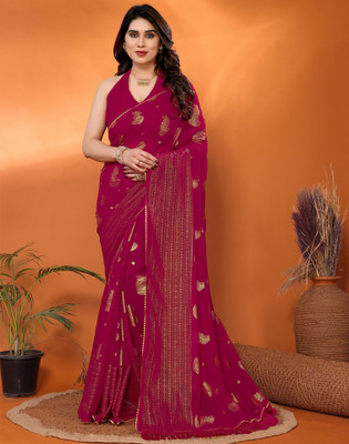 Samah Embellished, Printed Bollywood Georgette Saree(Pink)
