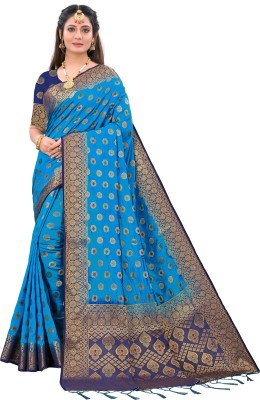 Hiya enterprise Self Design Bollywood Pure Silk Saree(Pack of 2, Blue)