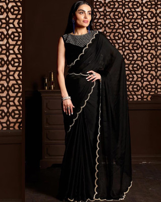 JenaFashion Embroidered Bollywood Chiffon Saree(Black)