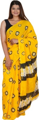 SUNDREESAREE Blocked Printed, Color Block, Floral Print, Printed Daily Wear Pure Cotton Saree(Yellow)