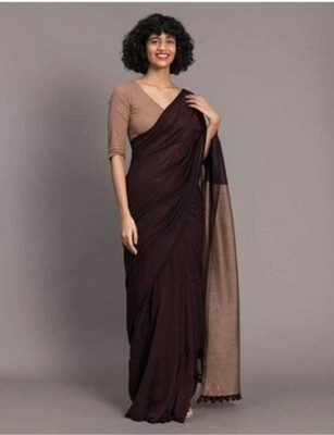 SARATHITEXTILE Solid/Plain Handloom Cotton Blend Saree(Black)