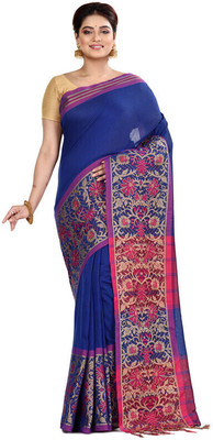 SABITA CUSTOMERY Self Design Handloom Handloom Cotton Blend Saree(Blue, Pink)