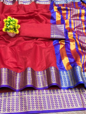 VRIYUDI Woven, Self Design, Striped Kanjivaram Pure Cotton, Cotton Silk Saree(Multicolor)