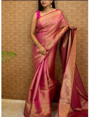 HouseOfCommon Embellished, Color Block Bollywood Jacquard, Art Silk Saree(Pink)