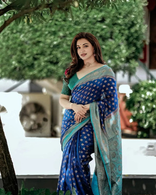 Bindi Woven Banarasi Jacquard Saree(Blue)