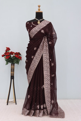 RIDDHISIDDHI NX Embroidered Bollywood Organza Saree(Light Green)