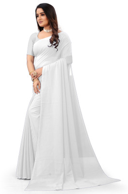 ASTYLOR Dyed Daily Wear Georgette Saree(White)