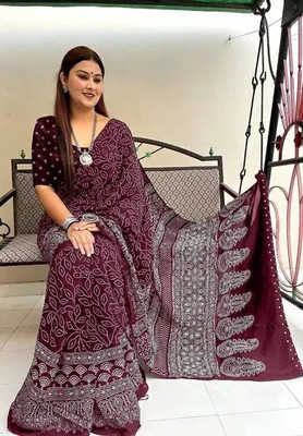 Alexa Fashion Floral Print Daily Wear Cotton Blend Saree(Maroon)