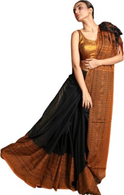 SAREEKATHA Solid/Plain Bollywood Cotton Blend Saree(Brown)