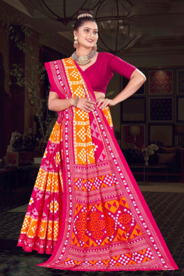 ARTFULTHREADS Printed Sambalpuri Pure Cotton Saree(Pink)