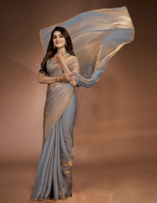 MSC TRENDLINE SAREES Solid/Plain Bollywood Jimmy choo, Organza Saree(Silver)