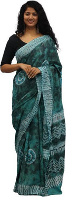 Clothonus Printed, Self Design, Hand Painted, Blocked Printed, Graphic Print Ikkat Pure Cotton Saree(Pack of 2, Green)