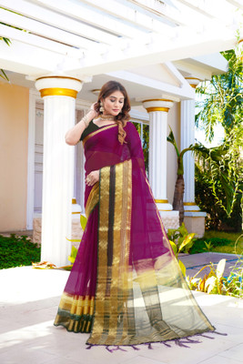 Aarunika BS Solid/Plain Bollywood Organza Saree(Magenta)