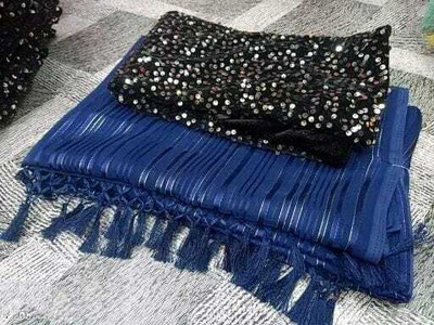 DHARM CREATION Striped Bollywood Georgette Saree(Blue)