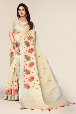 NEGRONI Floral Print Daily Wear Cotton Silk Saree(Beige)