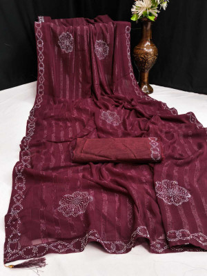 gajanand creation Striped Daily Wear Georgette Saree(Maroon)