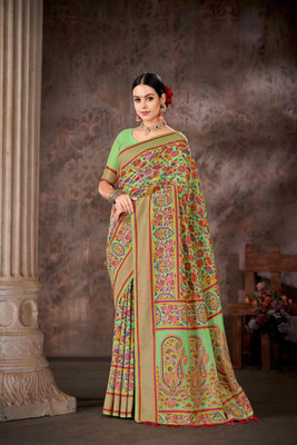 Divastri Woven Bollywood Cotton Blend Saree(Green)
