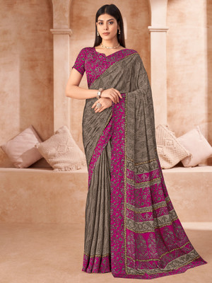 Sareemall Printed Daily Wear Crepe Saree(Brown)