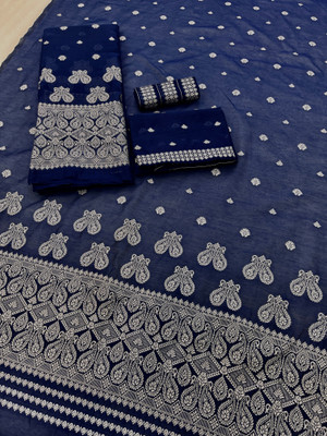 Crally Woven Mekhela Chador Cotton Blend Saree(Dark Blue)