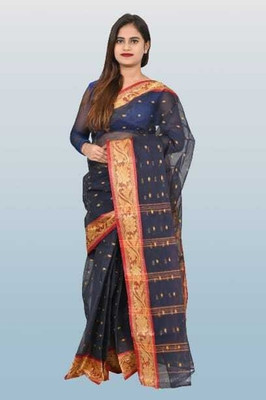 Bikash Dutta Fashion Self Design Tant Pure Cotton Saree(Dark Blue)