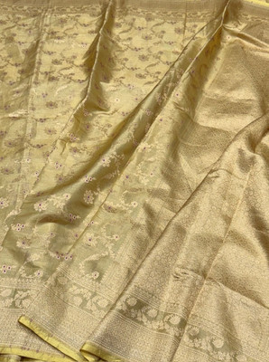 MJAfabric Woven Banarasi Pure Silk, Tissue Saree(Gold)