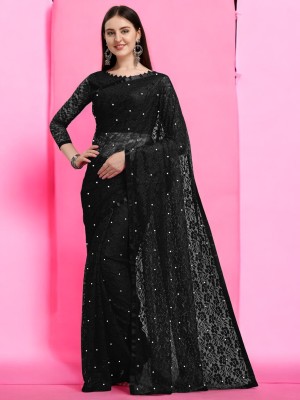 Prisha Fashion Self Design Bollywood Net Saree(Black)