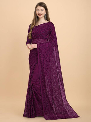 Verviza Self Design Bollywood Net Saree(Purple)
