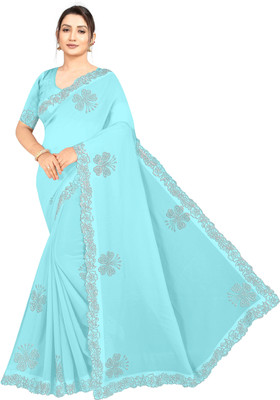 Ekliva Embellished Bollywood Georgette Saree(Light Blue, Blue)