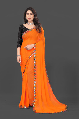Manan Creation Embellished Bollywood Georgette, Chiffon Saree(Orange)