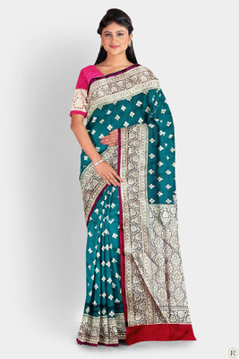 MUBARAK Woven Banarasi Satin Saree(Green)