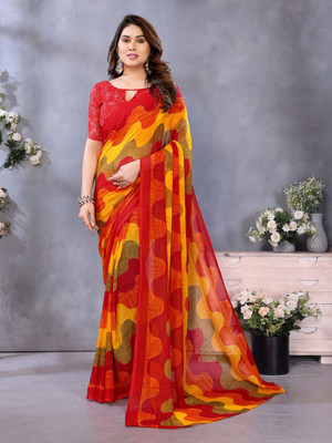Dori Striped Bollywood Georgette Saree(Red)