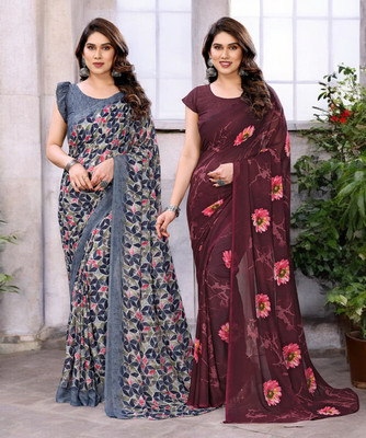 THE URBAN DIVA Printed Bollywood Georgette Saree(Pack of 2, Multicolor)