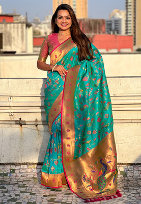 SICHYAH Woven, Self Design Paithani Pure Silk Saree(Light Green)