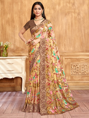 Divastri Printed Bollywood Crepe Saree(Beige)