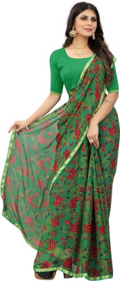 KREZVI Printed, Self Design, Floral Print, Solid/Plain Daily Wear Cotton Blend, Pure Cotton Saree(Green)