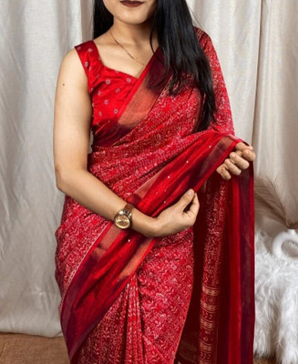 TEN R Printed Daily Wear Art Silk Saree(Black)