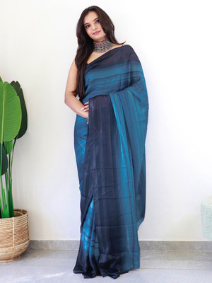 Anouk Rustic Striped Pre Draped Saree Georgette Saree(Blue)