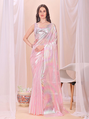Lighthouse Solid/Plain Bollywood Lycra Blend Saree(Pink)