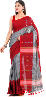 SAYAN CREATION Self Design Handloom Handloom Pure Cotton Saree(Grey, Red)