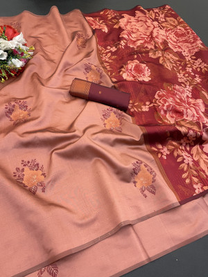 sareya veela Striped Bollywood Silk Blend Saree(Pink)