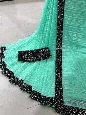 Albira Creation Embellished Banarasi Chiffon Saree(Light Blue)