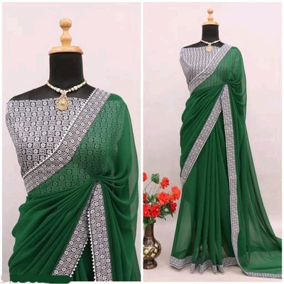 OKTAT Solid/Plain Bollywood Georgette Saree(Green)